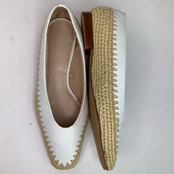 Zara Trafaluc White Leather Wheat Braided Edges Slip On Ballet Flat Sz 36/USA 6 - Picture 2 of 9
